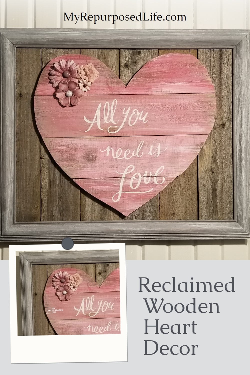 How to make a reclaimed wood heart out of weathered fence boards. You could easily use pallet boards instead. Step by step directions for you to follow. Make one for someone you love today! #MyRepurposedLife #repurposed #reclaimed #wood #valentinesday #love via @repurposedlife