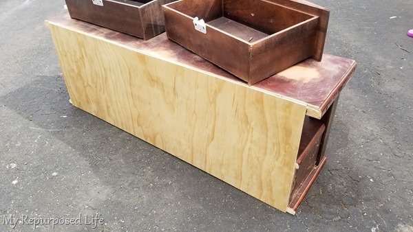 add back to children's storage bench made from coffee table