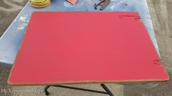 paint sewing cabinet lid red