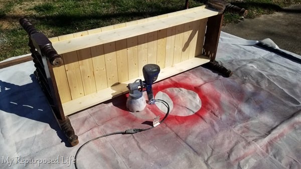 paint spool bed bench with paint sprayer