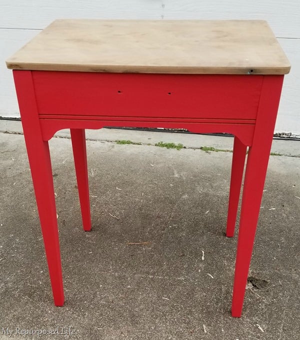 red side table sewing cabinet