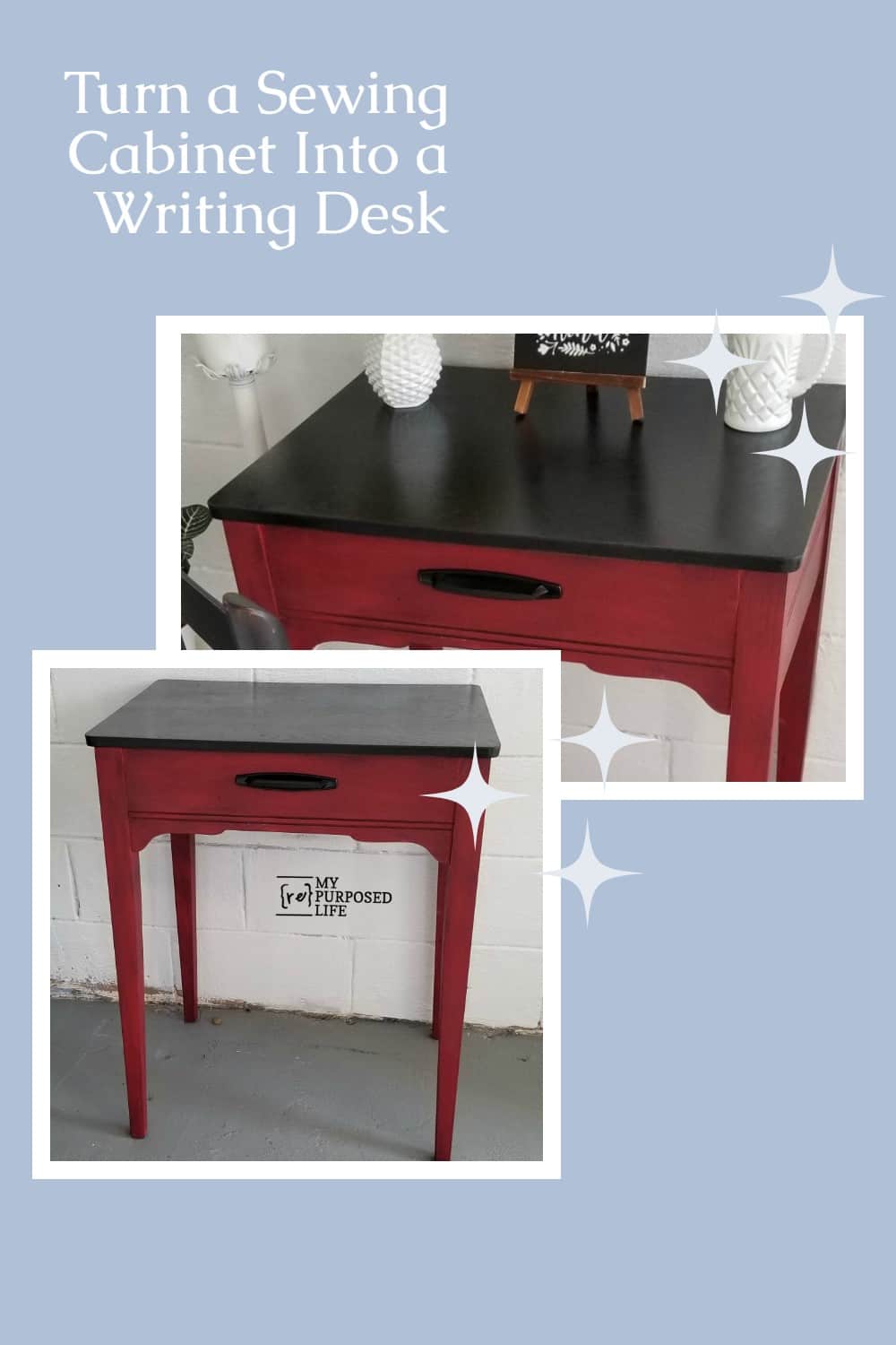 How to turn a sewing cabinet into a side table that could also be used as a writing desk when paired with a chair. Easy tutorial with minimal tools involved. #MyRepurposedLife #sewingcabinet #sidetable #table #repurposed #furniture #writingdesk #easy #project via @repurposedlife