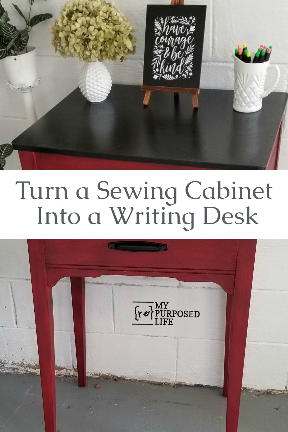 How to turn a sewing cabinet into a side table that could also be used as a writing desk when paired with a chair. Easy tutorial with minimal tools involved. #MyRepurposedLife #sewingcabinet #sidetable #table #repurposed #furniture #writingdesk #easy #project via @repurposedlife