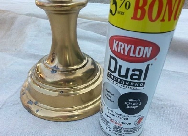 gold lamp base and black spray paint