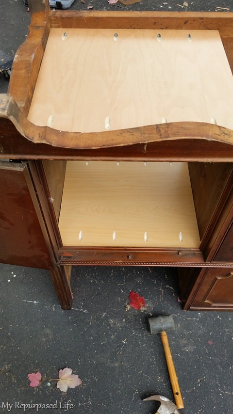 new shelves for old radio cabinet