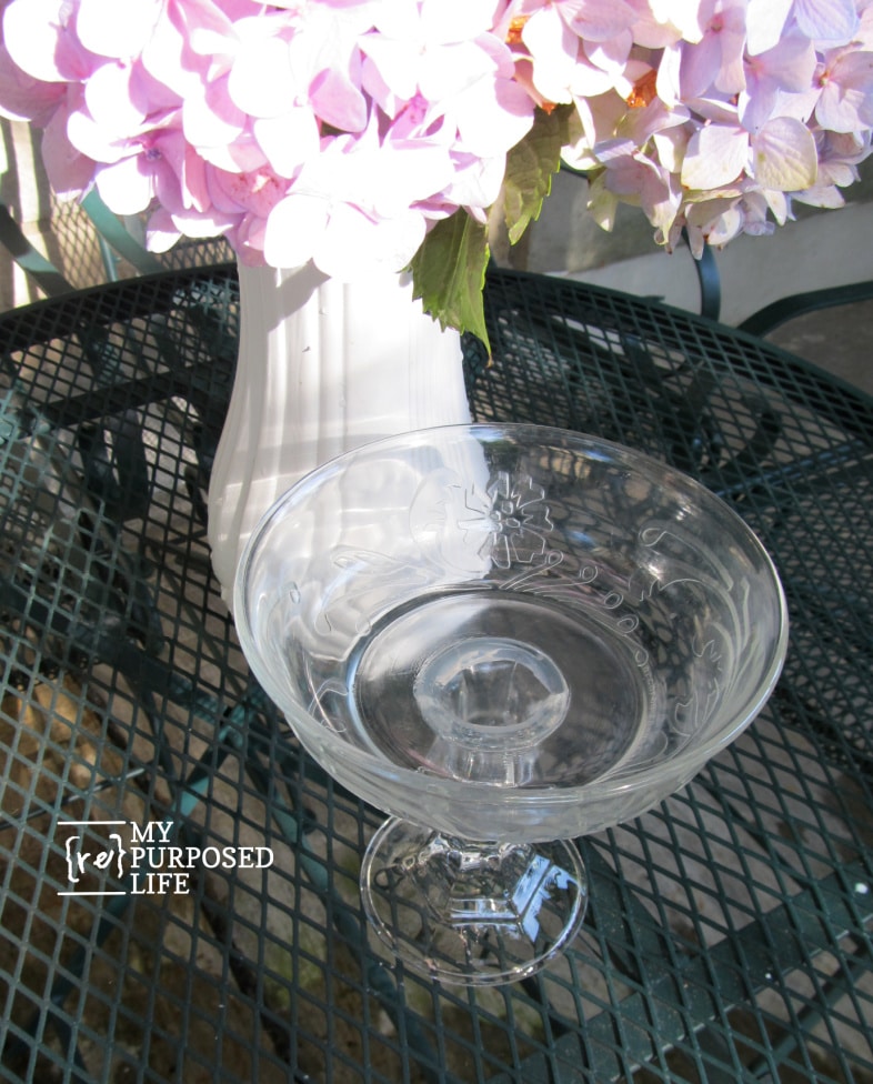 small clear glass bowl glued onto a clear candle holder