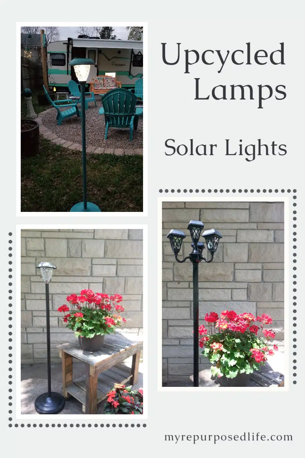 Do you love a good thrift store makeover? How about when it hangs around so long you get to update it again and again? That's the beauty of thrift store makeovers. Just add paint! This repurposed Floor Lamp Solar light is an easy project you can do in an afternoon. #MyRepurposedLife #Repurposed #floorlamp #solarlight #thriftstore via @repurposedlife