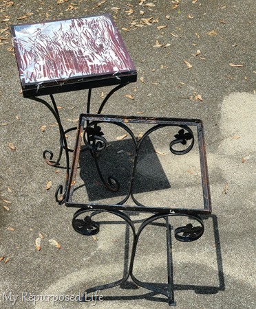 broken metal side tables