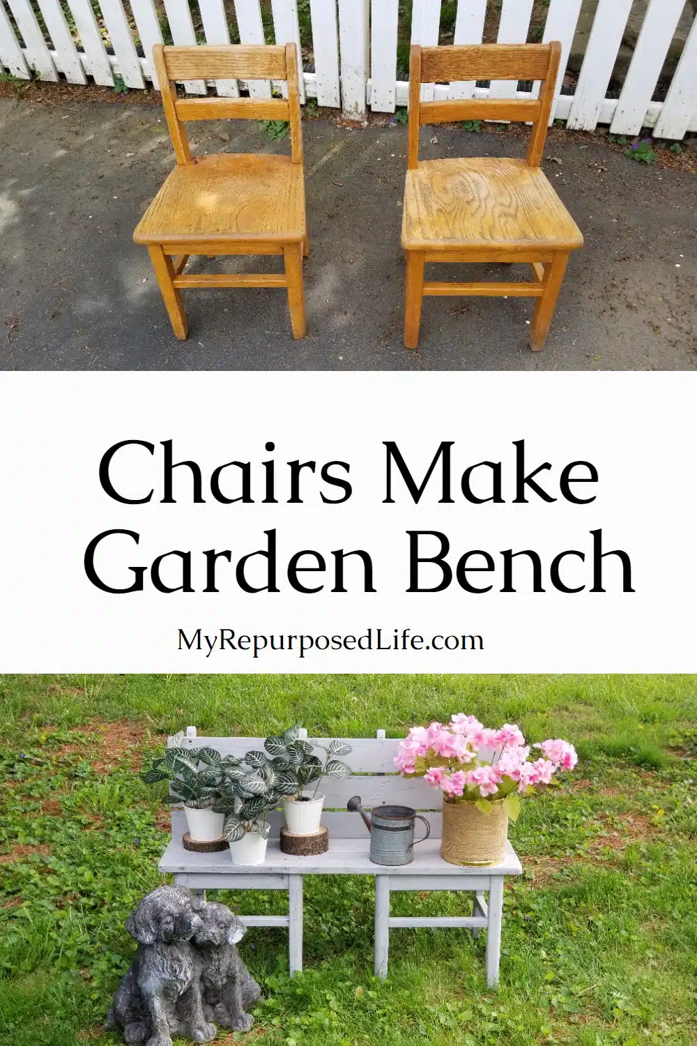 Do you ever have one of those projects you just want to put aside and forget it? This was an easy build, the struggle was the paint. It started out as a kid's bench, but ended up being a bench for the garden. That's when I finally knew what color it should be. #MyRepurposedLife #repurposed #chairs #furniture #garden #bench via @repurposedlife