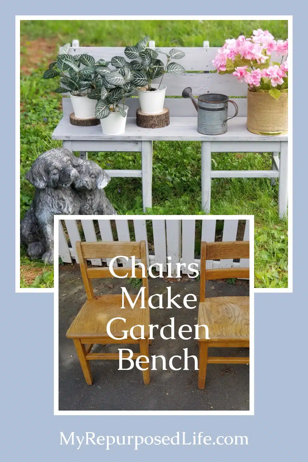 Do you ever have one of those projects you just want to put aside and forget it? This was an easy build, the struggle was the paint. It started out as a kid's bench, but ended up being a bench for the garden. That's when I finally knew what color it should be. #MyRepurposedLife #repurposed #chairs #furniture #garden #bench via @repurposedlife