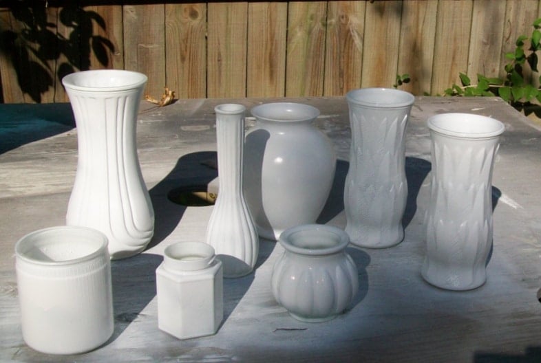 clear vases painted white