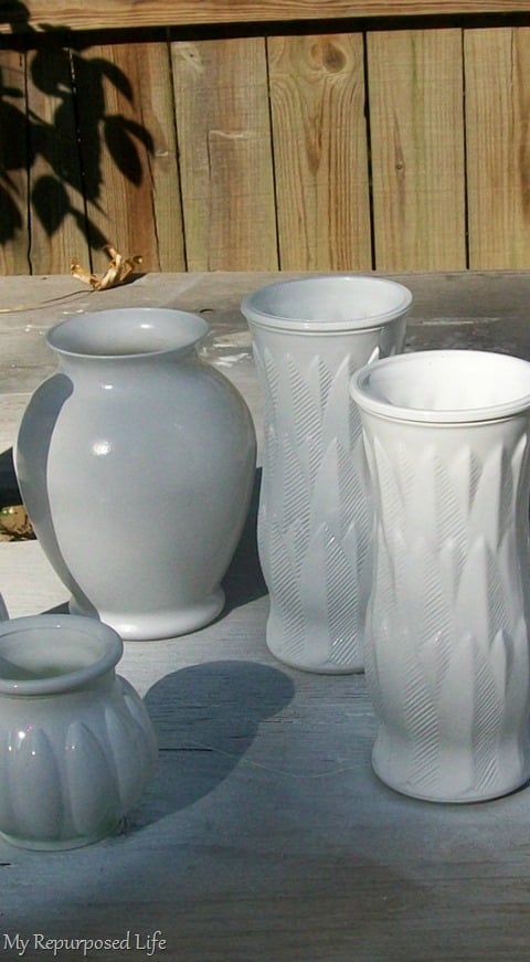 tall vases spray painted white
