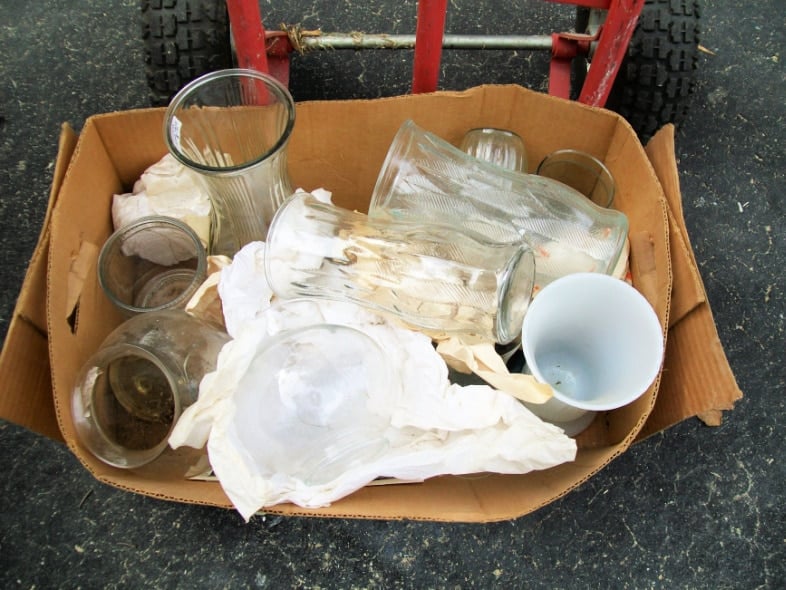 thrift store glassware in a box
