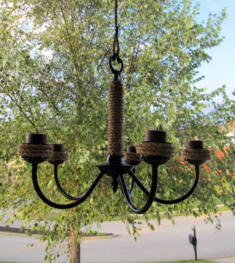 romantic rope wrapped chandelier for porch