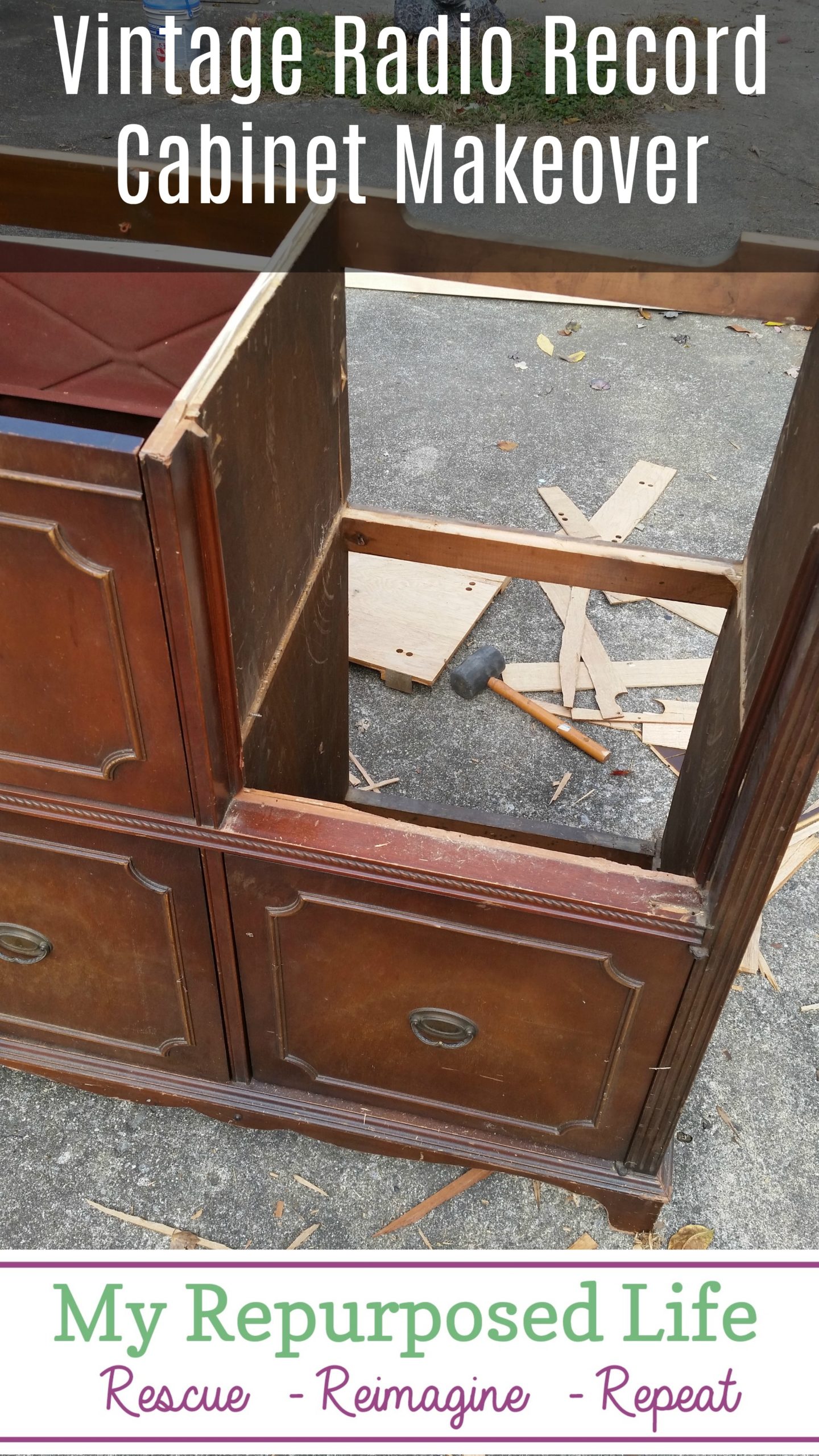 This makeover was years in the making, and isn't quite finished yet. Save it so you can come back to see how it turns out. #MyRepurposedLife #repurposed #furniture #record #radio #cabinet #makeover via @repurposedlife