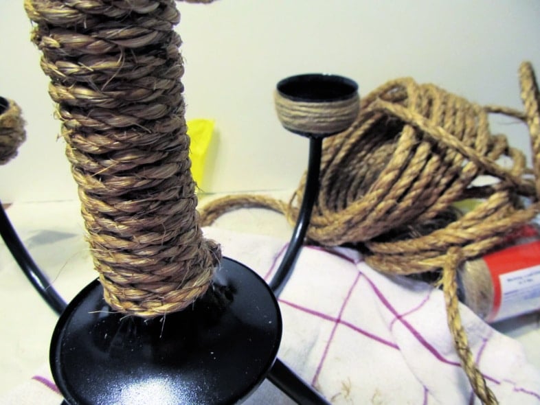 wrapping a chandelier with rope
