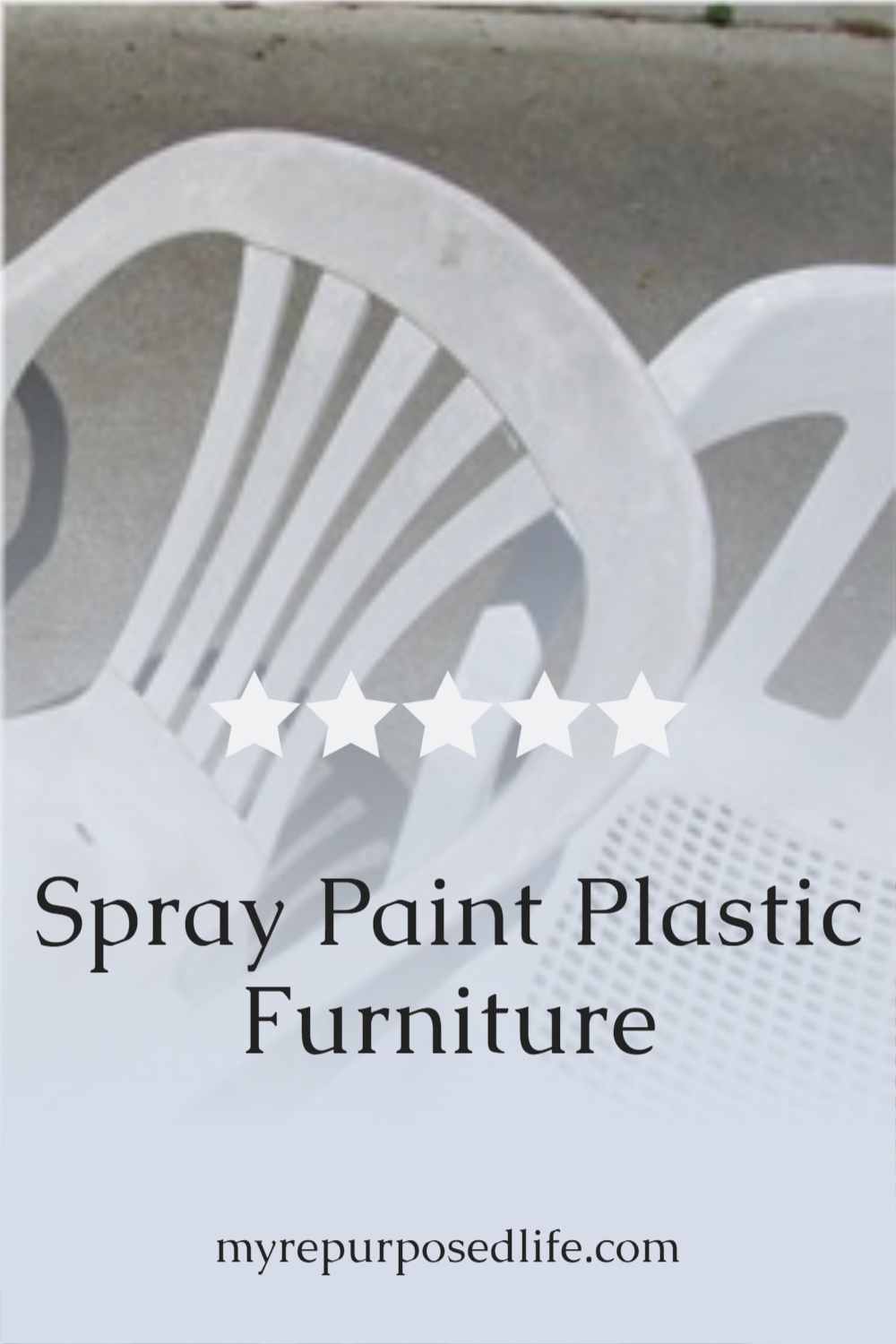 How to spray paint plastic chairs. You know those old white chairs you have? They are pitted and ugly? Easy fix with some colorful spray paint! Refresh wrought iron metal furniture with spray paint too! #MyRepurposedLife #spraypaint #lawnfurniture #plastic #outdoor #furniture via @repurposedlife