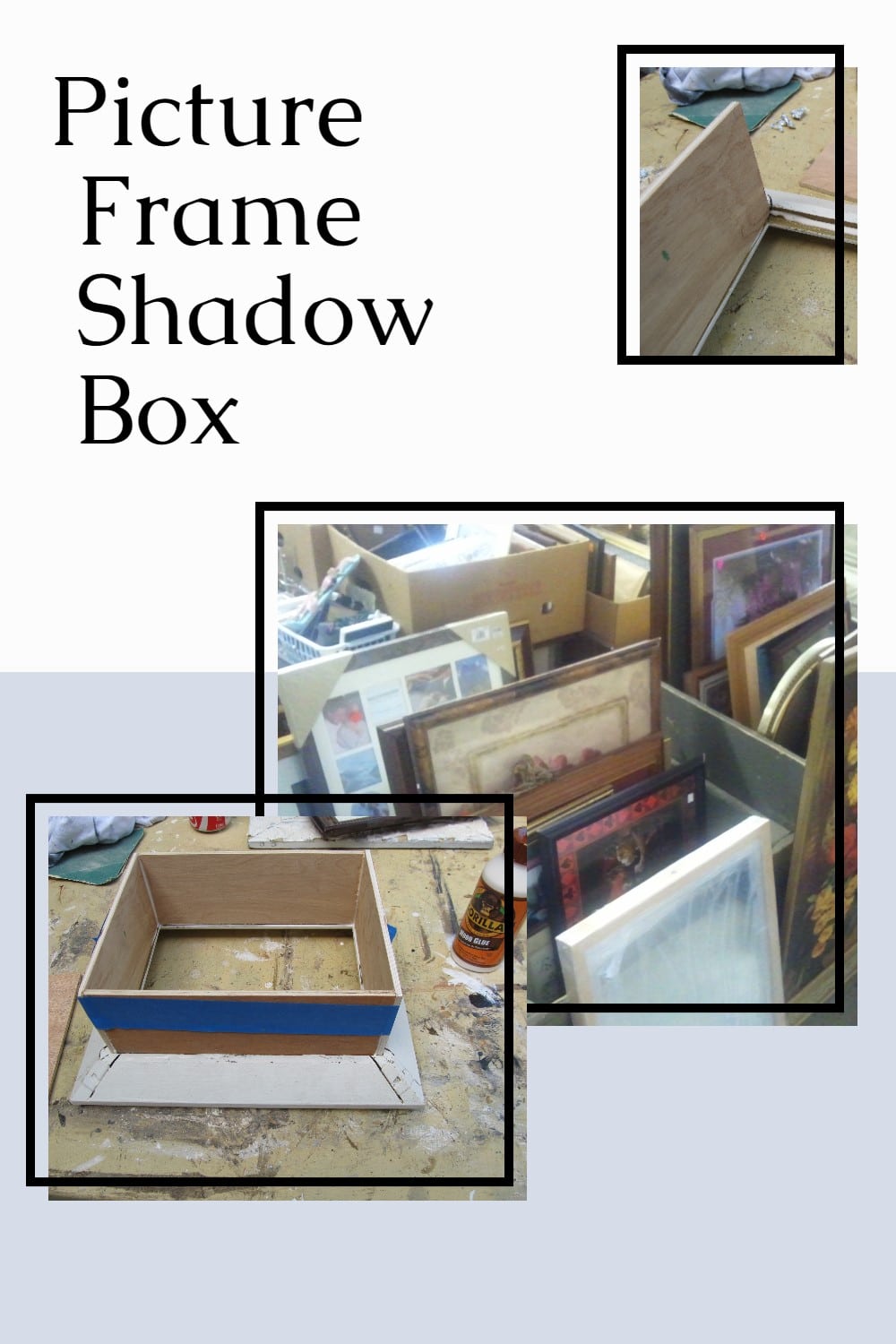 This easy shadow box project is made by assembling the piece with wood glue. No nails needed! You can even by the small plywood (hobby) boards at a craft store. Step by step directions so you can turn a picture frame into an easy shadow box project! #MyRepurposedLife #repurposed #pictureframe #shadowbox via @repurposedlife