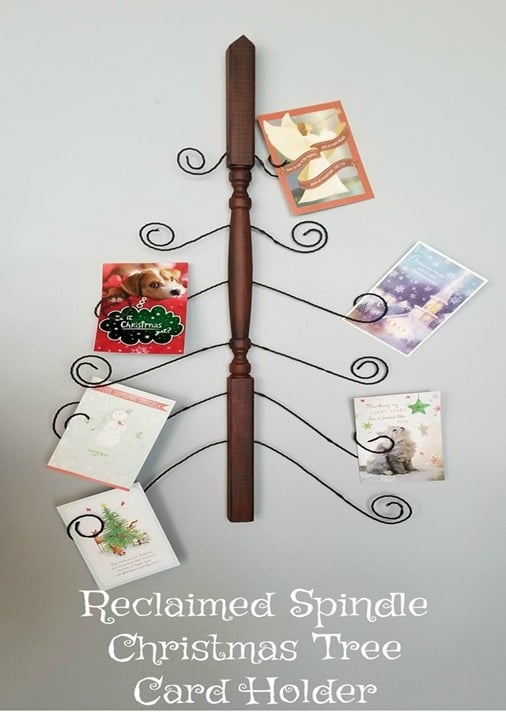 How to make a unique Christmas card holder from an old porch spindle. Step by step directions and tips so you can make one for yourself. Customize it! #Repurposed #spindle #Christmas #cardholder #MyRepurposedLife via @repurposedlife