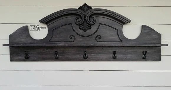 repurposed hutch wall shelf with hooks