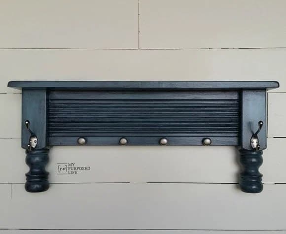 repurposed bits and pieces wall shelf with hooks