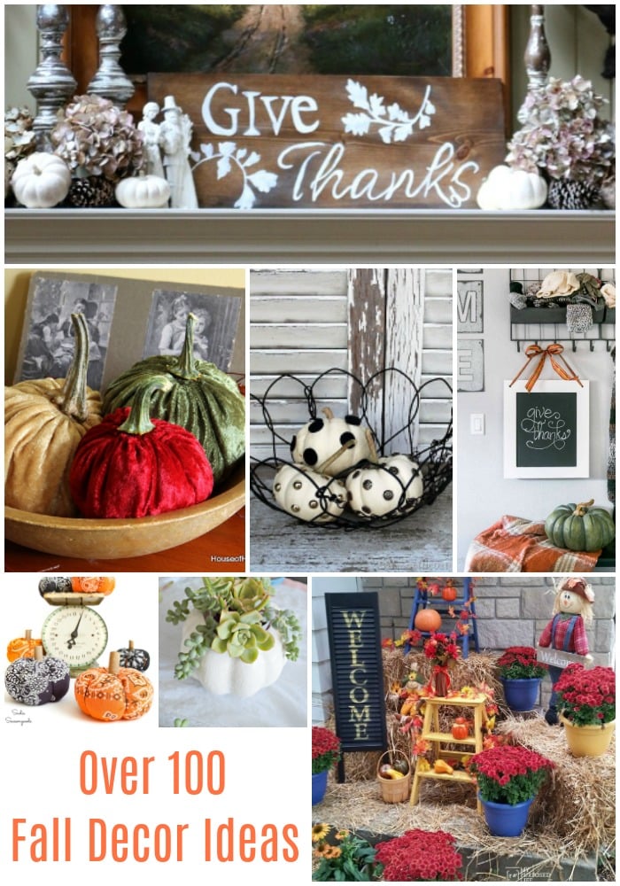 You will love this collection of Fall Decor Ideas from 7 DIY bloggers. Thrifty finds, repurposed, and crafty ideas just in time for Autumn. Over 100 ideas from some of your favorite DIY Bloggers! Decorate for Fall on a budget! #MyRepurposedLife #thrift #fall #decor via @repurposedlife
