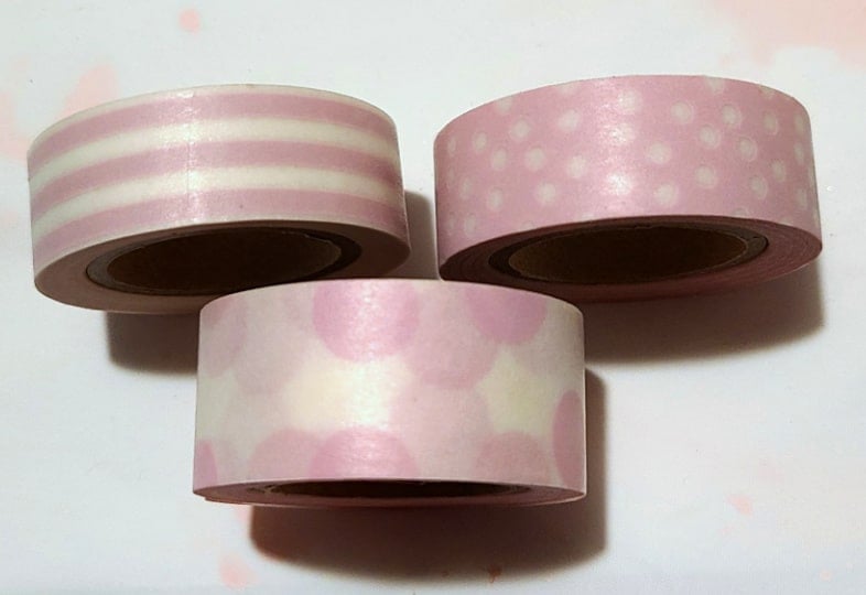 pink washi tape with stripes and polka dots