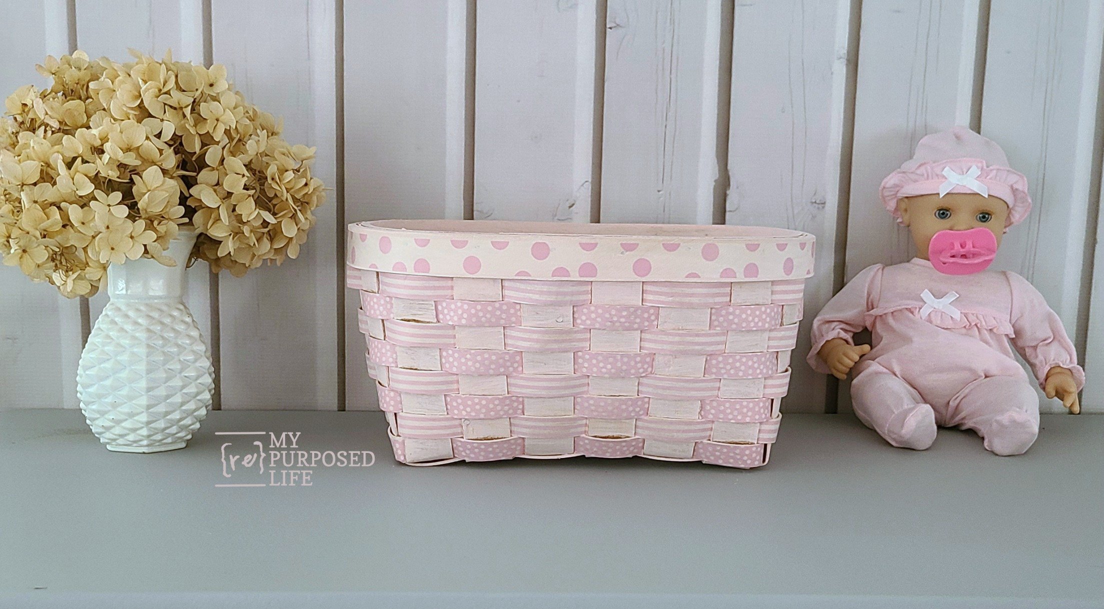 washi tape on a pink basket