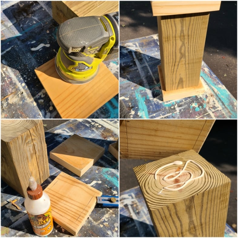 collage of sanding stacking and gluing pieces