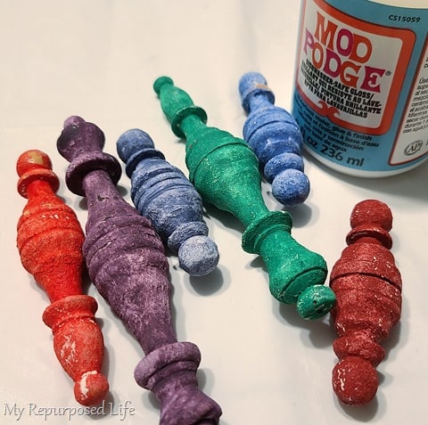 red glitter spindle ornaments