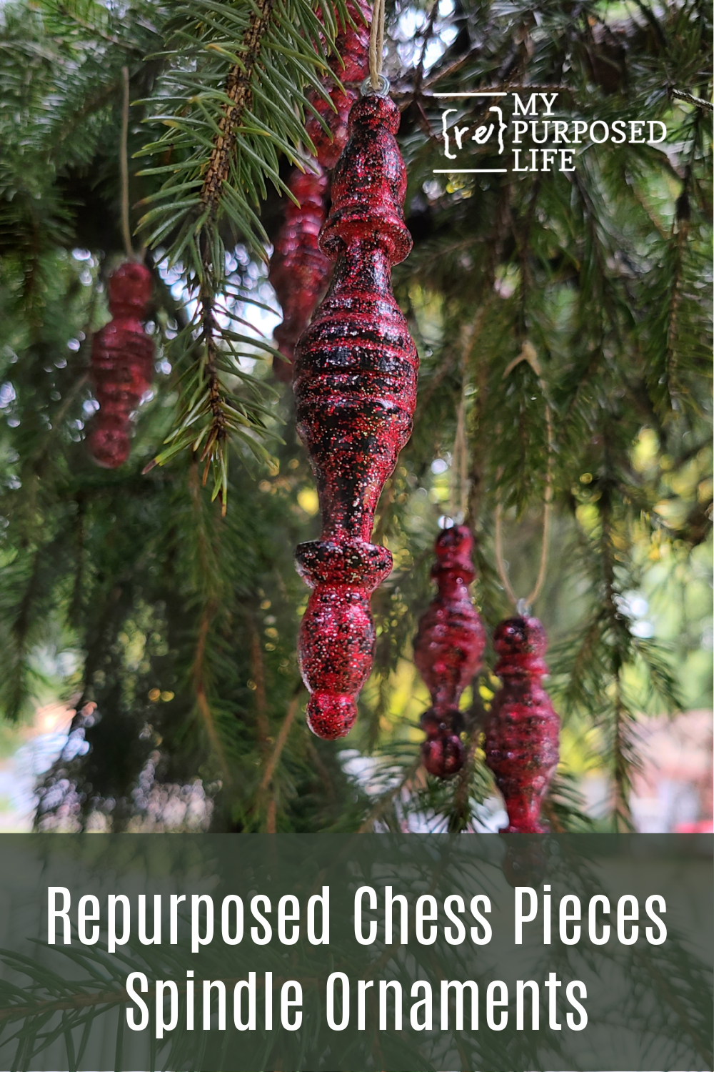 How to make spindle ornaments for Christmas out of repurposed wooden chess pieces. This easy project can be completed in just a couple of hours. #MyRepurposedLife #repurposed #chesspieces #Christmas #ornaments #spindles via @repurposedlife