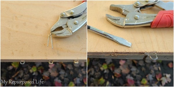 removing staples from drawer pieces