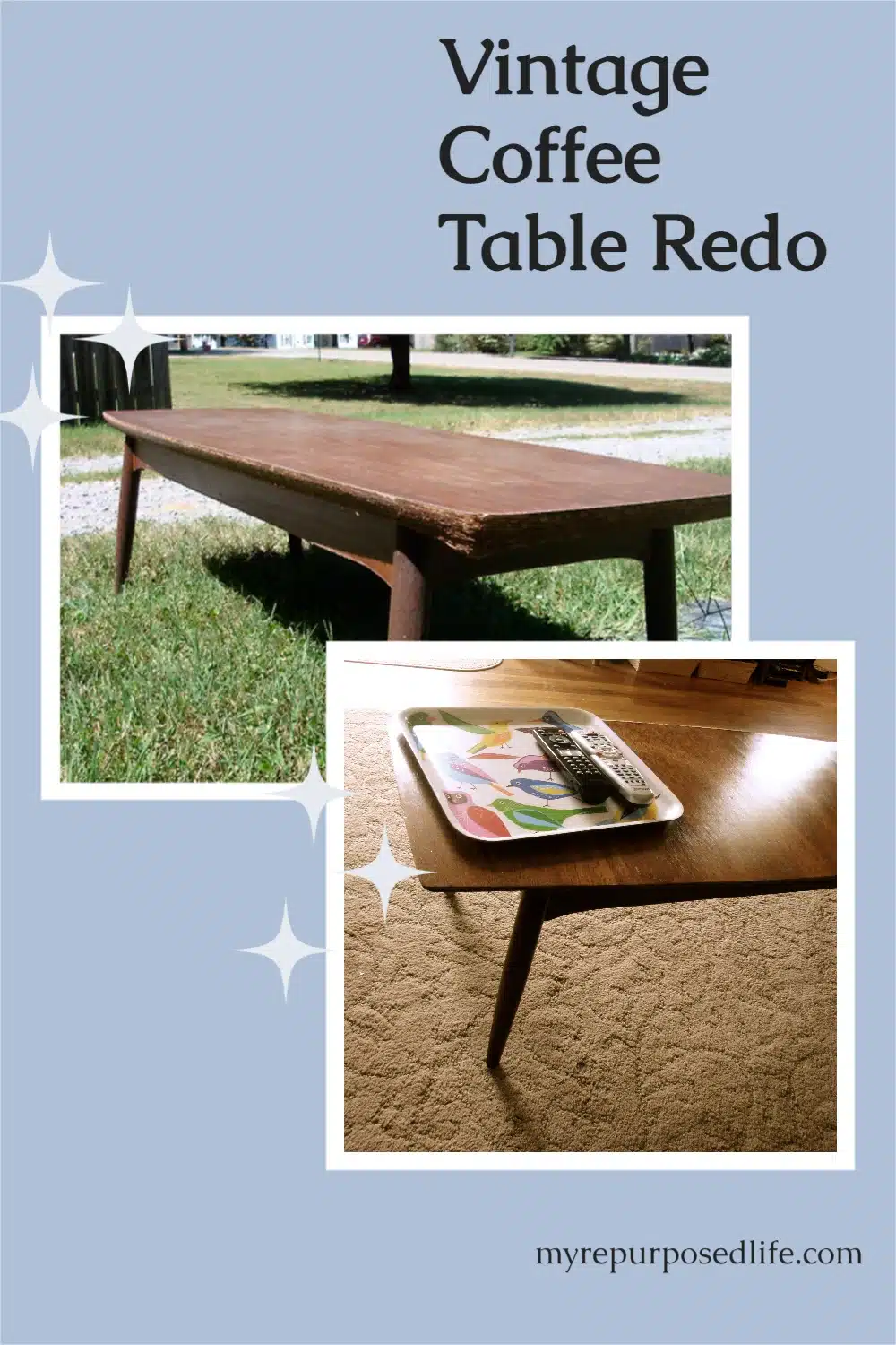 How to give a damaged vintage coffee table a new top and a new lease on life! Ten years later, the table is still hanging in there in it's new home. The table is probably going on 60-70 years old! They don't make them like this anymore. #myrepurposedlife #table #makeover via @repurposedlife