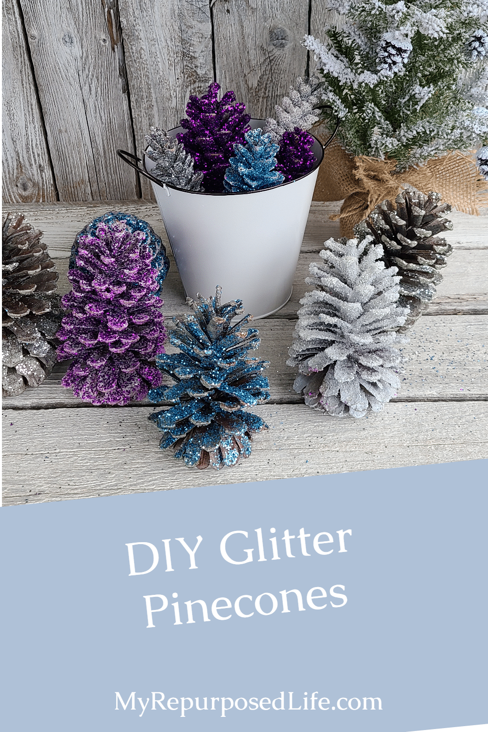 How to make pretty, colorful glittered pine cones for your home decor. Lots of tips and tidbits to make this an easy afternoon project. #MyRepurposedLife #Christmas #easy #decor #diy #project via @repurposedlife