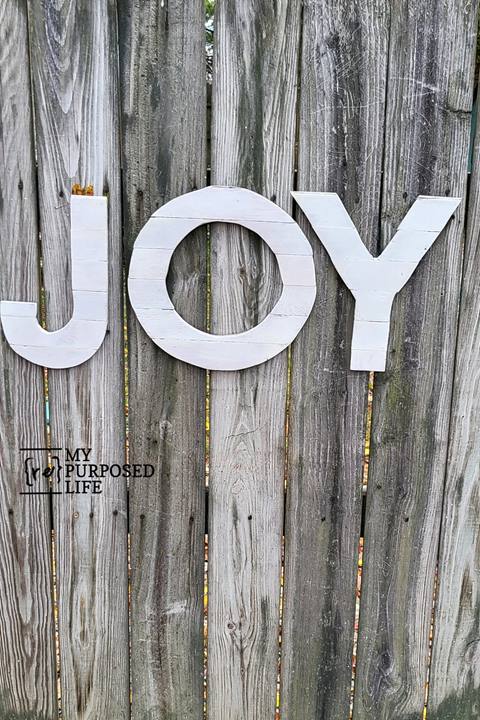 wooden JOY letters for Christmas