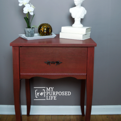 red side table old sewing cabinet