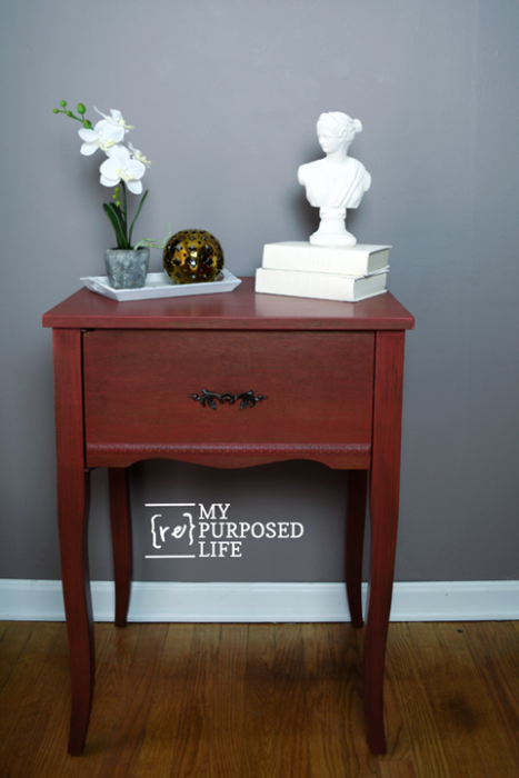 Red Side Table | repurposed sewing cabinet