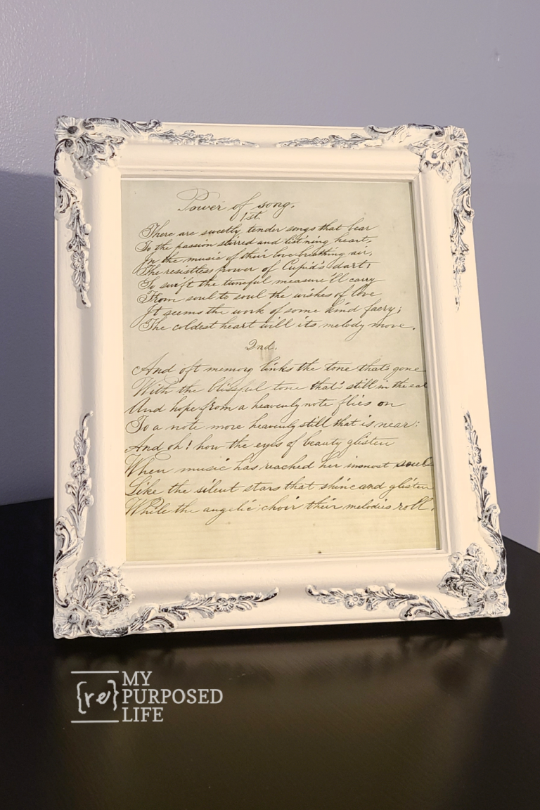 ephemera page framed in picture frame