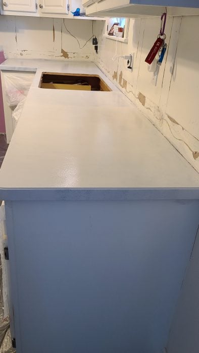 painted kitchen countertops after first coat