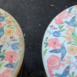 aged decoupage milk can table
