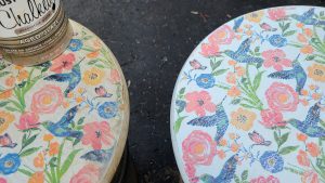 Aged Decoupage Milk Can Table