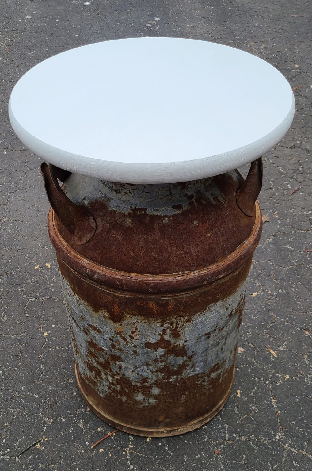 Aged Decoupage Milk Can Table My Repurposed Life®