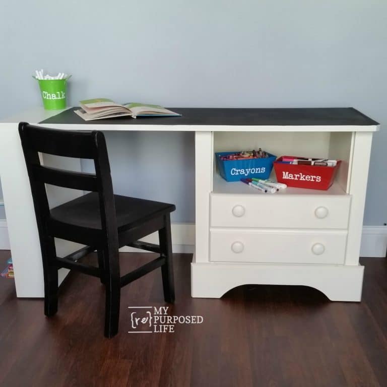 Kid’s Chalkboard Desk using Repurposed Nightstand