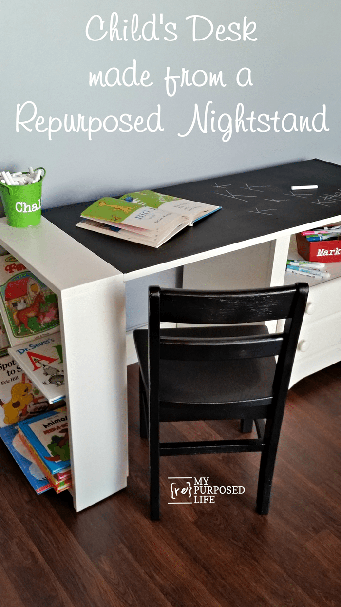 childs desk made from a repurposed nightstand MyRepurposedLife