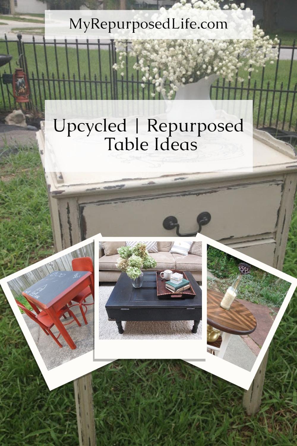 This roundup of 50+ repurposed table ideas will give you lots of inspiration to transform that table you have just waiting for a makeover. #myRepurposedLife #Repurposed #table #project #ideas via @repurposedlife