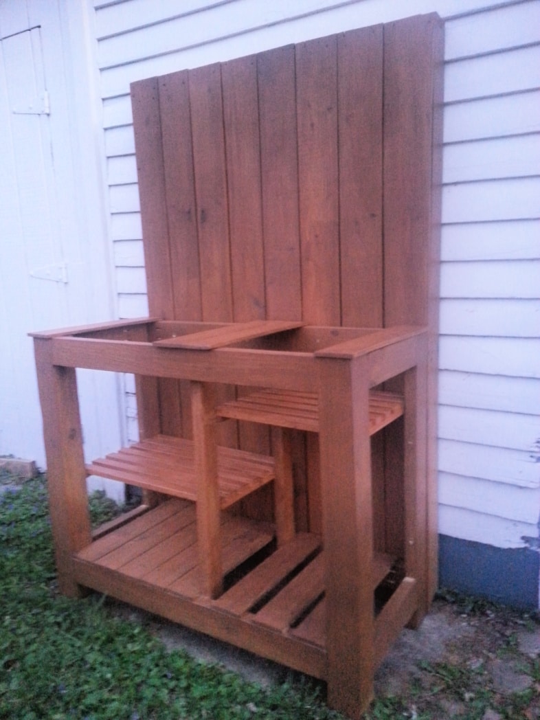 diy potting bench table nearly finished