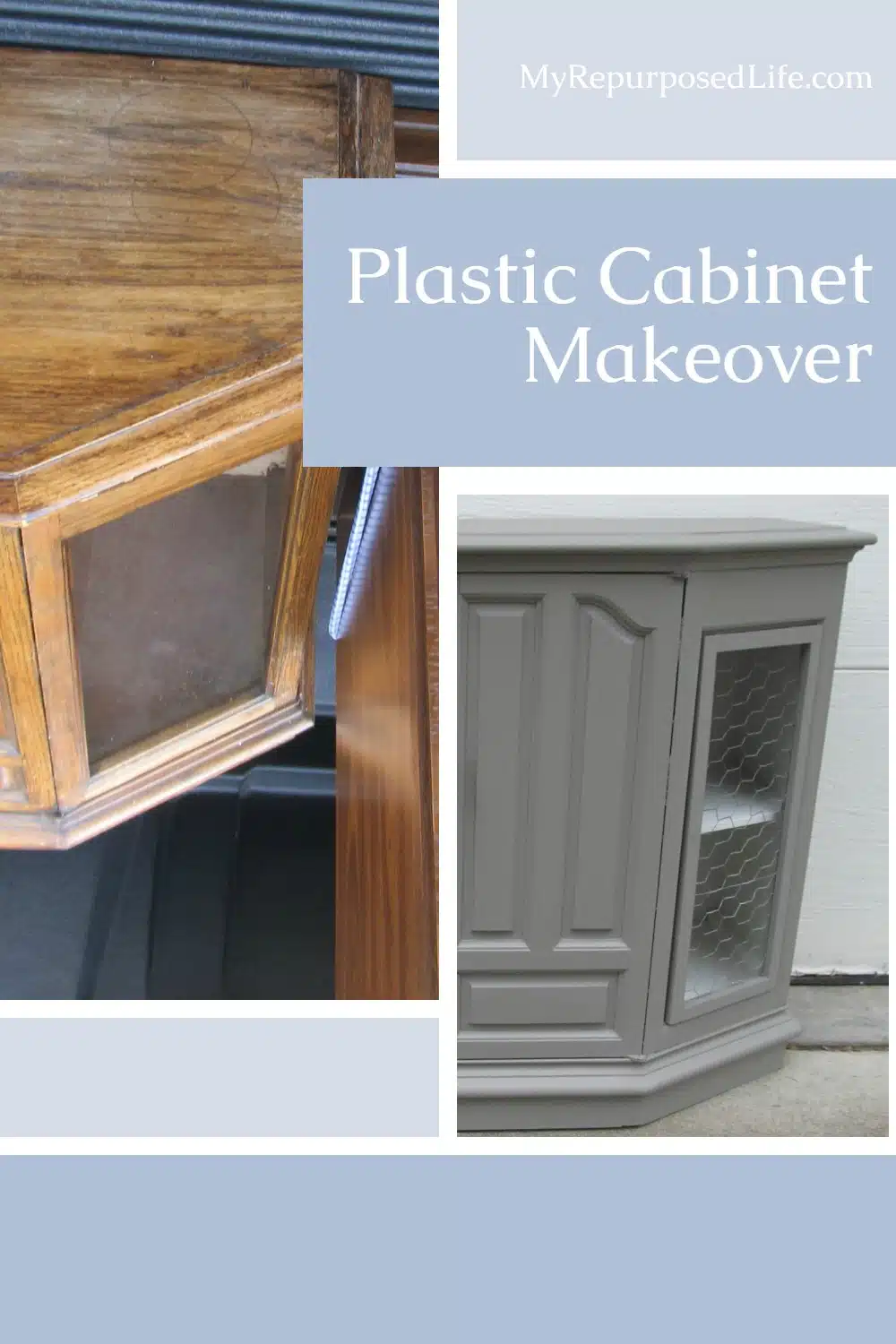 You won't believe this awesome plastic cabinet makeover. Maybe you call it a console? It's one of those plastic pieces made to look like wood. #MyRepurposedLife #repurposed #furniture #makeover #plastic #cabinet #painted #furniture via @repurposedlife