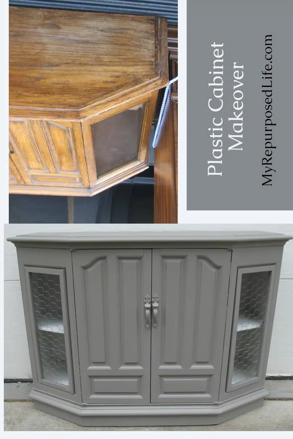 You won't believe this awesome plastic cabinet makeover. Maybe you call it a console? It's one of those plastic pieces made to look like wood. #MyRepurposedLife #repurposed #furniture #makeover #plastic #cabinet #painted #furniture via @repurposedlife