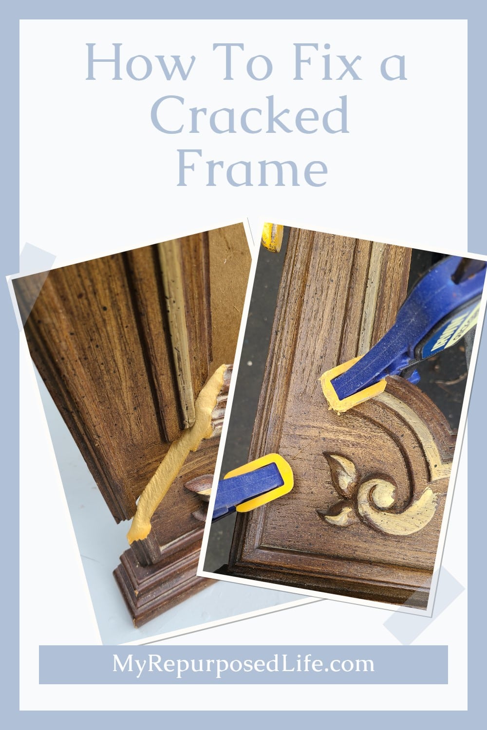 Tips for repairing fake wood furniture projects. This dresser mirror was broken, and it's material was unknown. How do you fix such a thing? #MyRepurposedLife #repurposed #furniture #fakewood #repair #mirror #chalkboard #thriftstoremakeover via @repurposedlife