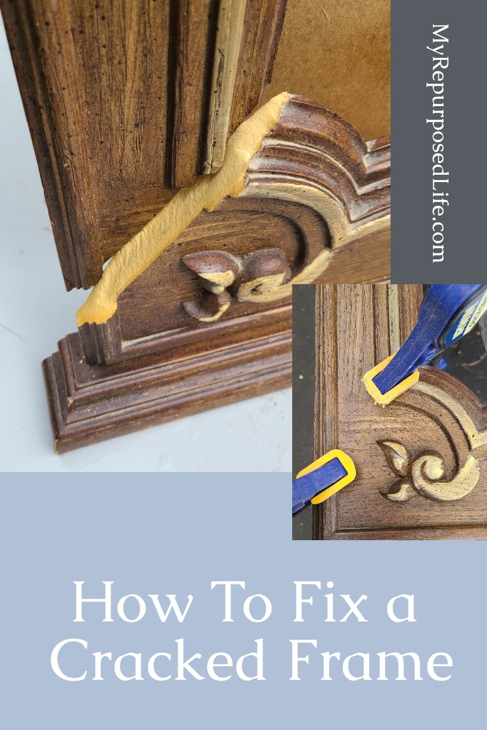 Tips for repairing fake wood furniture projects. This dresser mirror was broken, and it's material was unknown. How do you fix such a thing? #MyRepurposedLife #repurposed #furniture #fakewood #repair #mirror #chalkboard #thriftstoremakeover via @repurposedlife